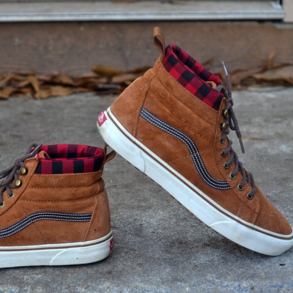 Vans Other - Vans Shoes SK8-HI Brown Suede Red Plaid